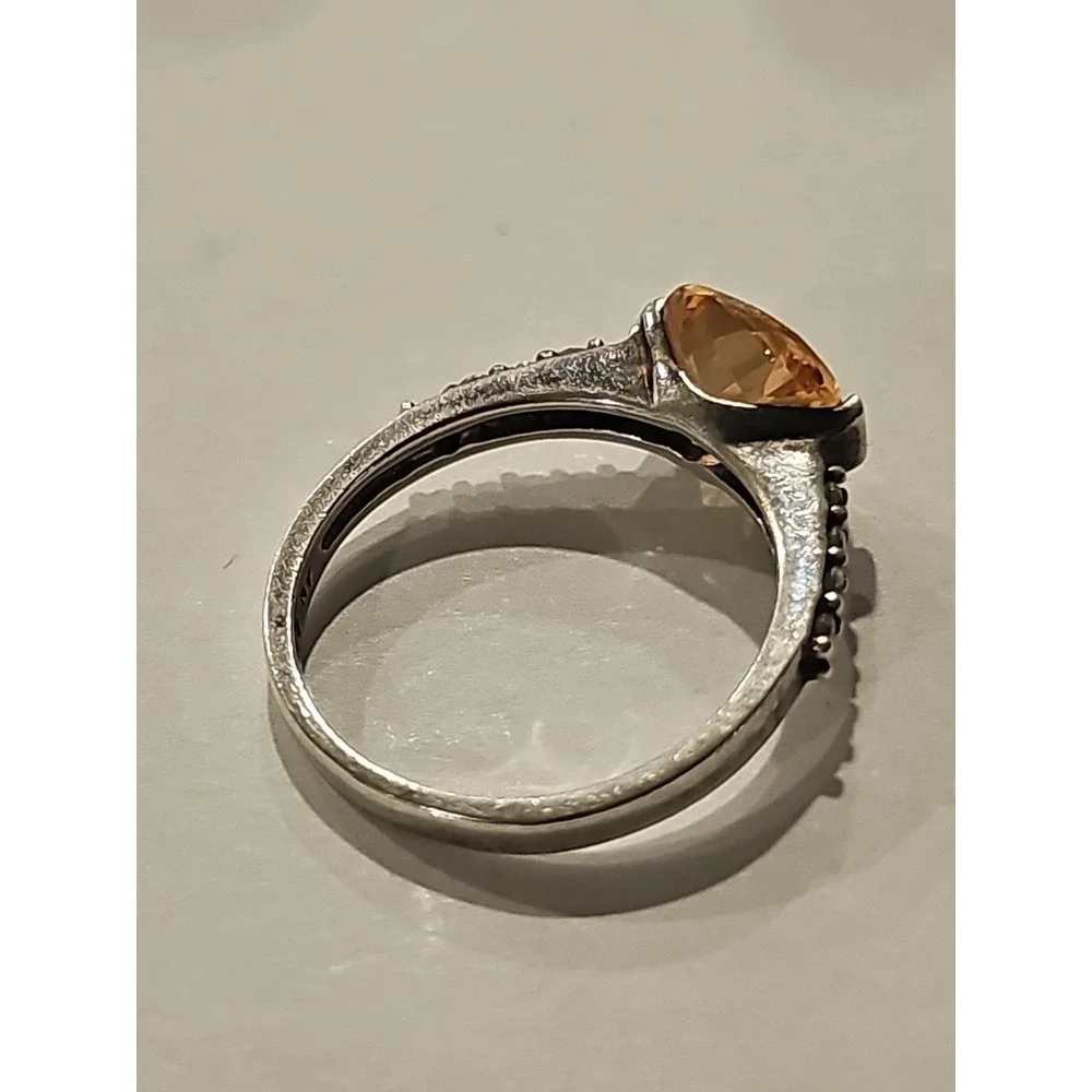 Avon Vintage Women‎ 925 Ring 3ct Peach Colored Stone Clear Accents Sz 9/3.8 Gram